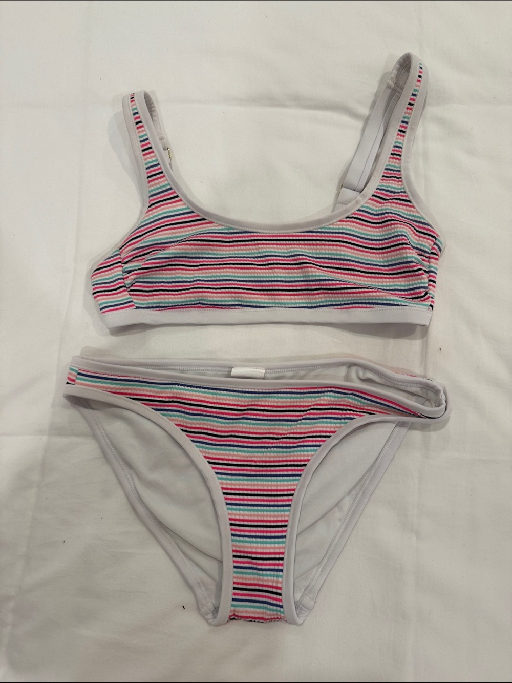Hula Honey Pink Coral Teal Navy Striped Bikini Bottom
